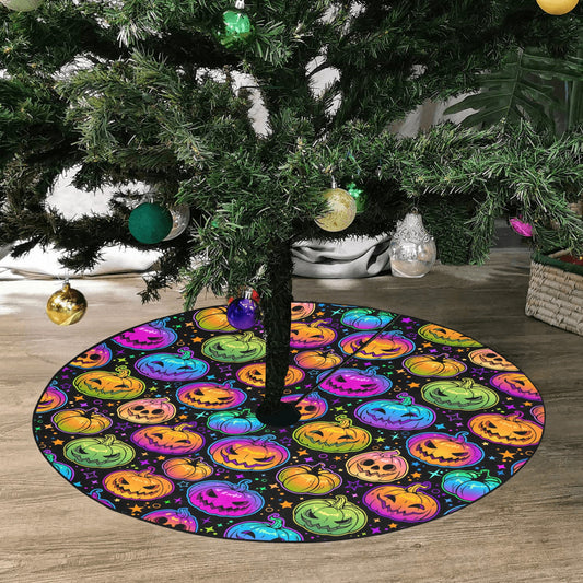 Halloween Tree Skirt, Colorful Pumpkins Christmas Stand Base Small Medium Large Cover Decor Decoration All Hallows Eve Creepy Spooky Party Starcove Fashion