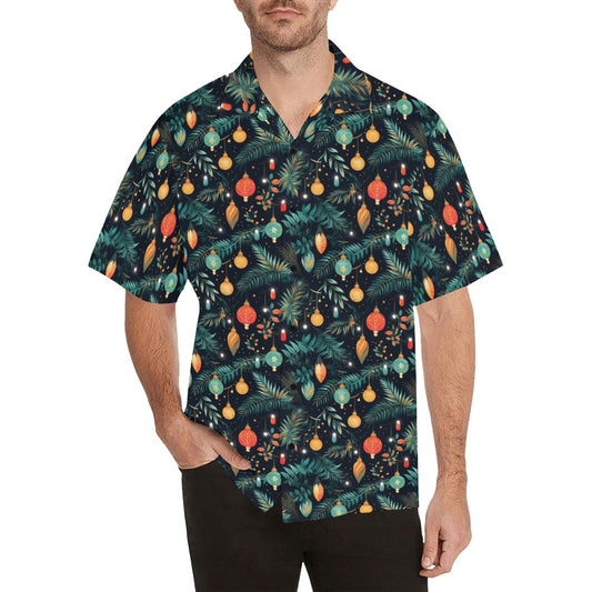 Christmas Lights Men Hawaiian shirt, Tropical Ornaments Xmas Dad Print Vintage Retro Hawaii Aloha Beach Plus Size Button Up Shirt Vacation
