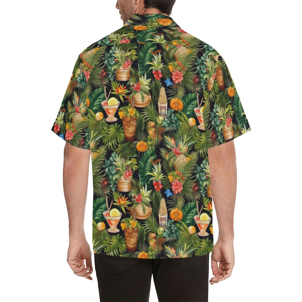 Cocktails Men Hawaiian shirt, Drinks Vintage Aloha Hawaii Retro Summer Tropical Beach Plus Size Cool Button Down Shirt