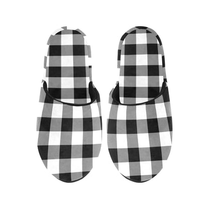 Black White Buffalo Plaid Women's Slipper, House Slide Check Christmas Handmade Bedroom Cozy Winter Designer Shoes