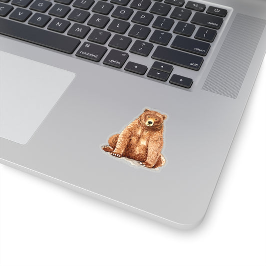 Brown Bear Sticker, Sitting Cute Watercolor Vinyl Decal Label Phone Transparent Clear Small Large Cool Art Computer Hydro Flask Starcove Fashion