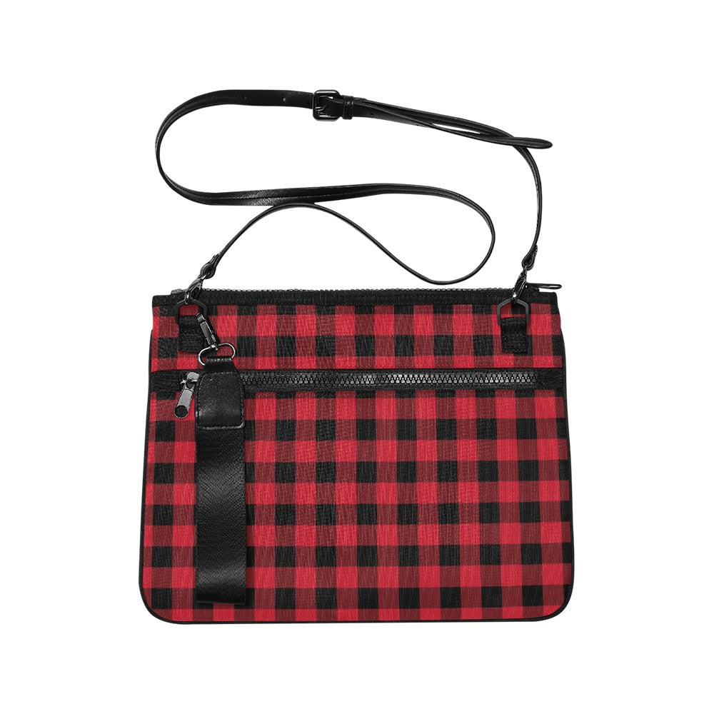 Buffalo Plaid Crossbody Slim Purse, Red and Black Check checkered Pattern Shoulder Wristlet Mini Zipper Nylon Handbag Clutch Bag Starcove Fashion