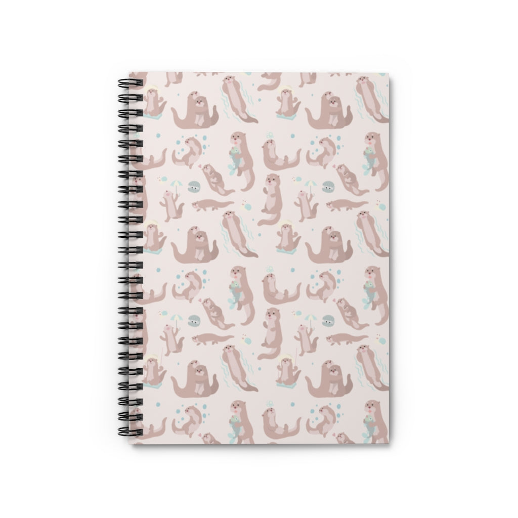 Sea Otter Spiral Notebook, Traveler Ruled Line Cute Pink Pastel Ocean Pattern Otter Lovers Gift Journal accessories Starcove Fashion