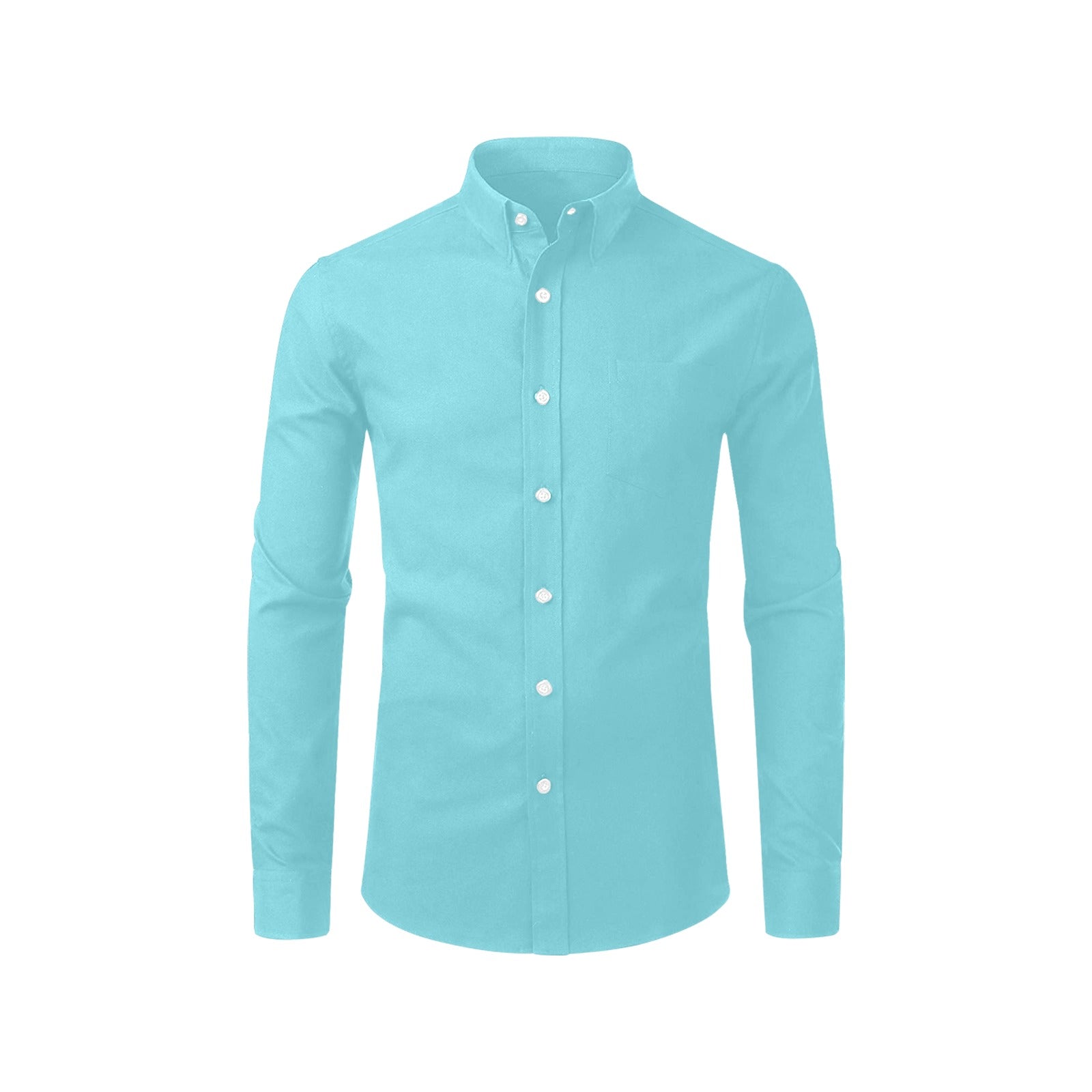 Aqua Blue Long Sleeve Men Button Up Shirt, Solid Print Dress Buttoned Collar Dress Shirt with Chest Pocket M Aqua Blue Long Sleeve Men Button Up Shirt, Solid Print Dress Buttoned Collar Dress Shirt with Chest Pocket M