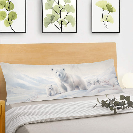 Polar Bear Body Pillow Case, Cute Animal Winter Snow Long Full Large Bed Accent Print Throw Decor Decorative Cover 20x54 Satin