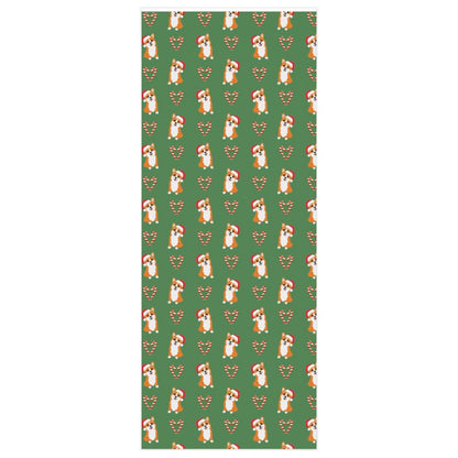 Corgi Christmas Wrapping Paper, Dog Funny Candy Cane Print Art Holiday Gift Wrap Decorative Vintage Wrapper Roll Starcove Fashion