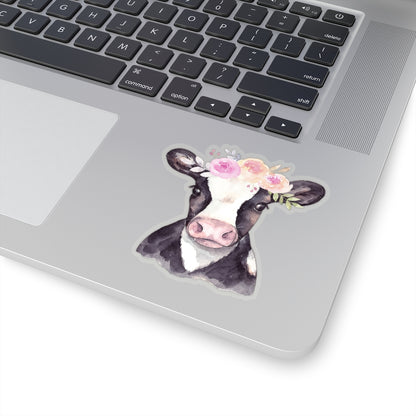 Cow Flowers Sticker, Watercolor Farm Floral Animal Laptop Decal Vinyl Cute Waterbottle Tumbler Car Waterproof Aesthetic Die Cut Wall Mural Starcove Fashion