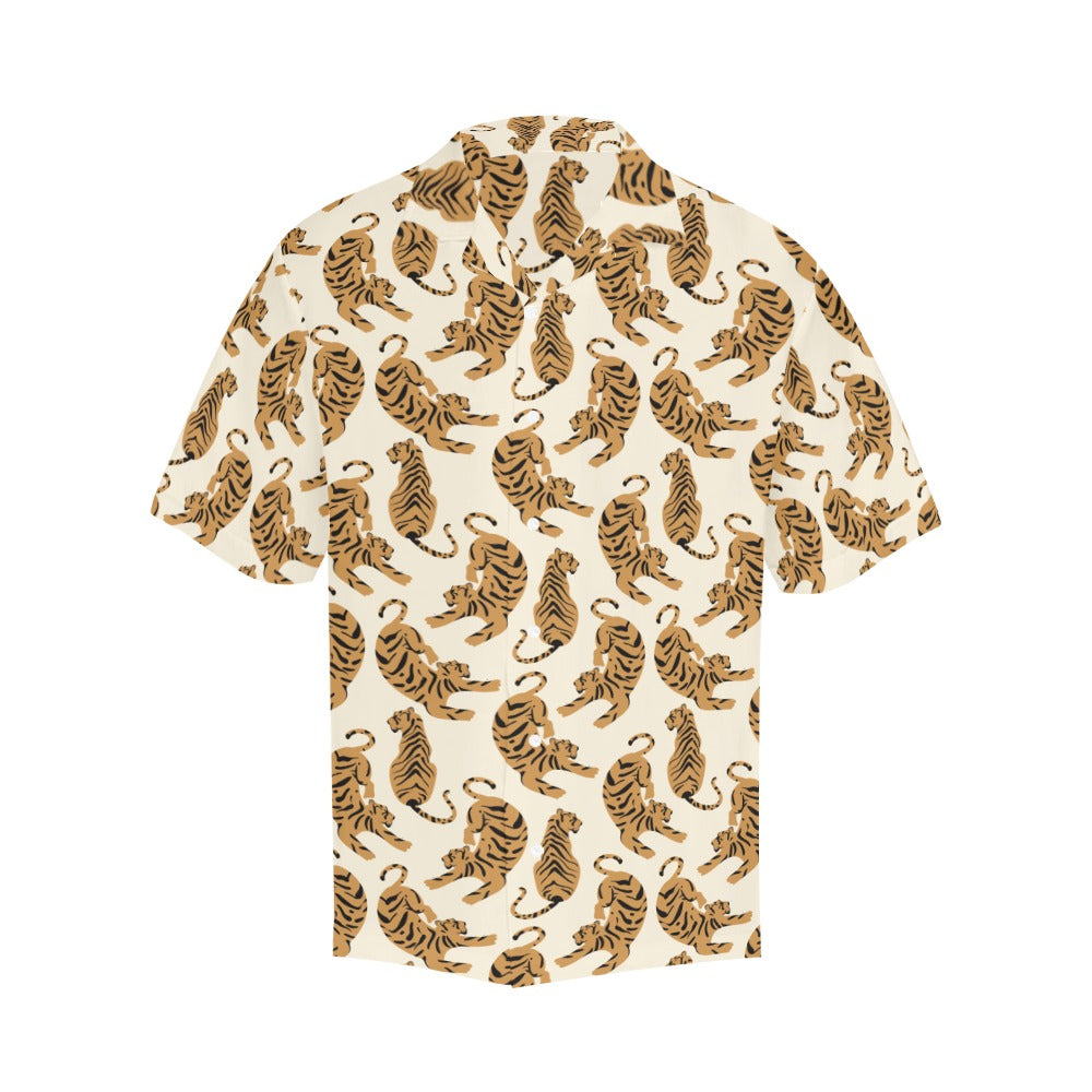 Tiger Men Hawaiian Shirt, Animal Print Vintage Retro Summer Tropical Hawaii Aloha Beach Plus Size Cool Leaves Button Down Shirt Starcove Fashion