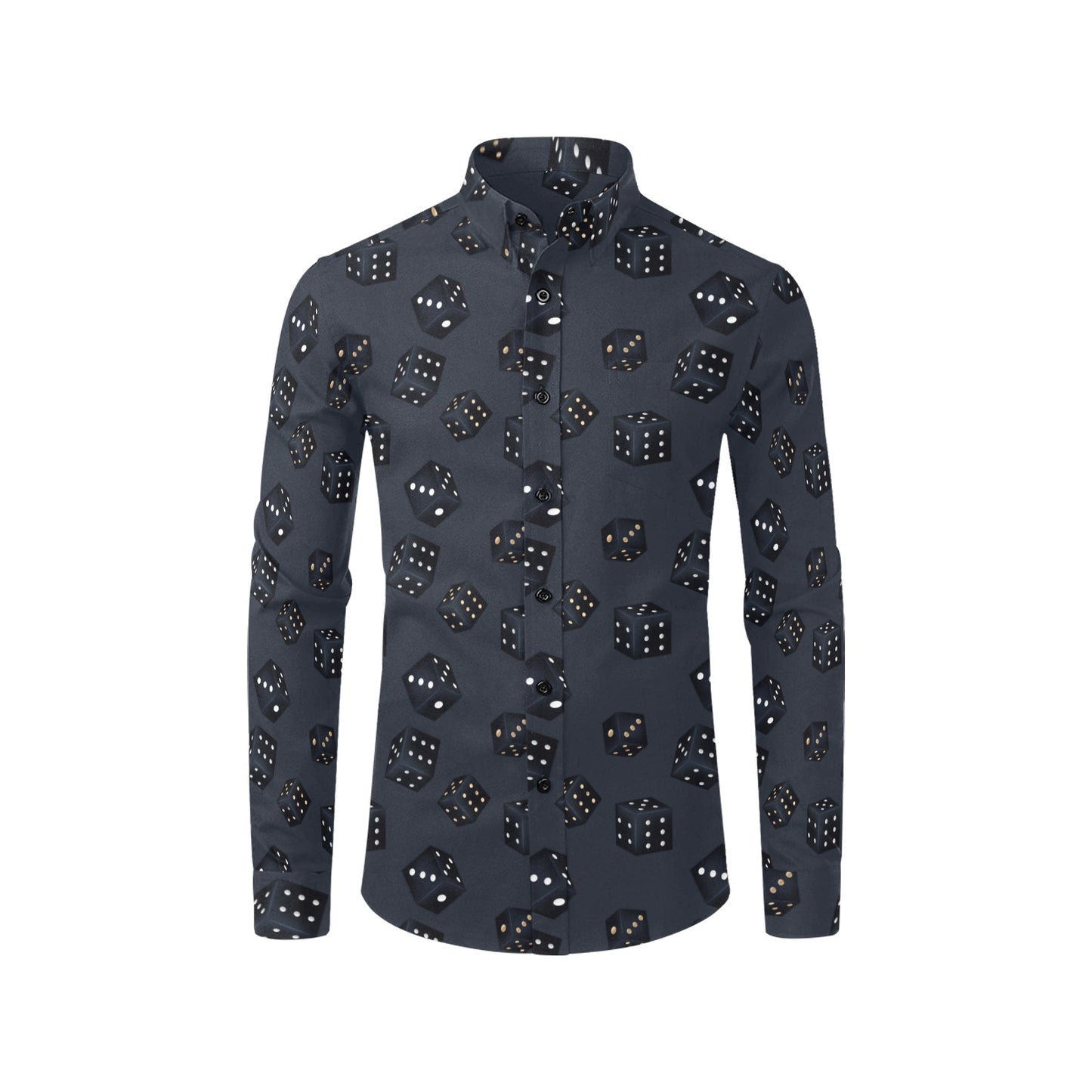 Dice Men Button Up Shirt, Long Sleeve Gaming Print Dress Buttoned Collar Dress Shirt with Chest Pocket Starcove Fashion