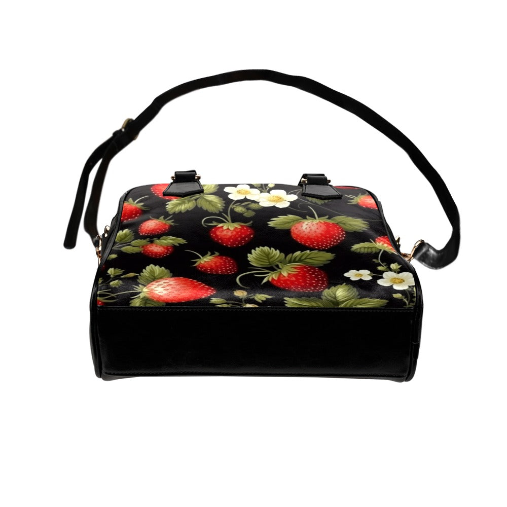 Strawberry Purse, Summer Fruit Floral Pattern Cute Small Shoulder Zip Bag Vegan Leather Women Designer Handbag Crossbody Ladies