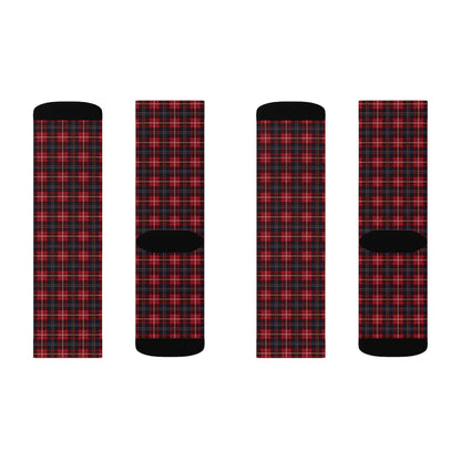 Red Plaid Socks, Tartan Check Crew 3D Sublimation Women Men Funny Fun Novelty Cool Funky Crazy Casual Unique Gift Starcove Fashion