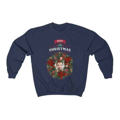 Custom Face Ugly Christmas Sweater, Funny Xmas Wreath Couples Sweatshirt Personalized Photo Dog Pet Matching Family Plus Size Gift Starcove Fashion