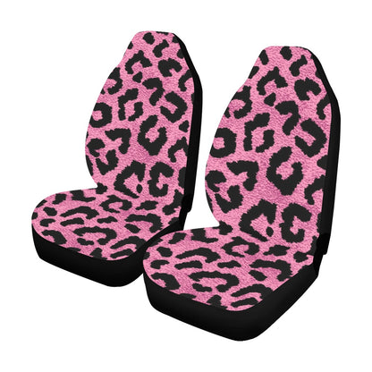Pink Fuchsia Leopard Car Seat Covers 2 pc, Animal Print Cheetah Pattern Front Seat Covers Vehicle Women SUV Seat Protector Accessory