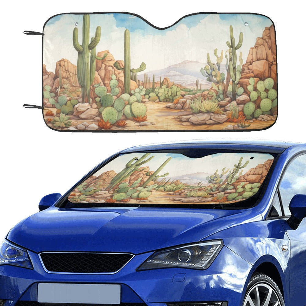 Cactus Windshield Sun Shade, Desert Rocks Succulent Nature Car Accessories Auto Cover Protector Window Visor Screen Decor 55" x 29.53"