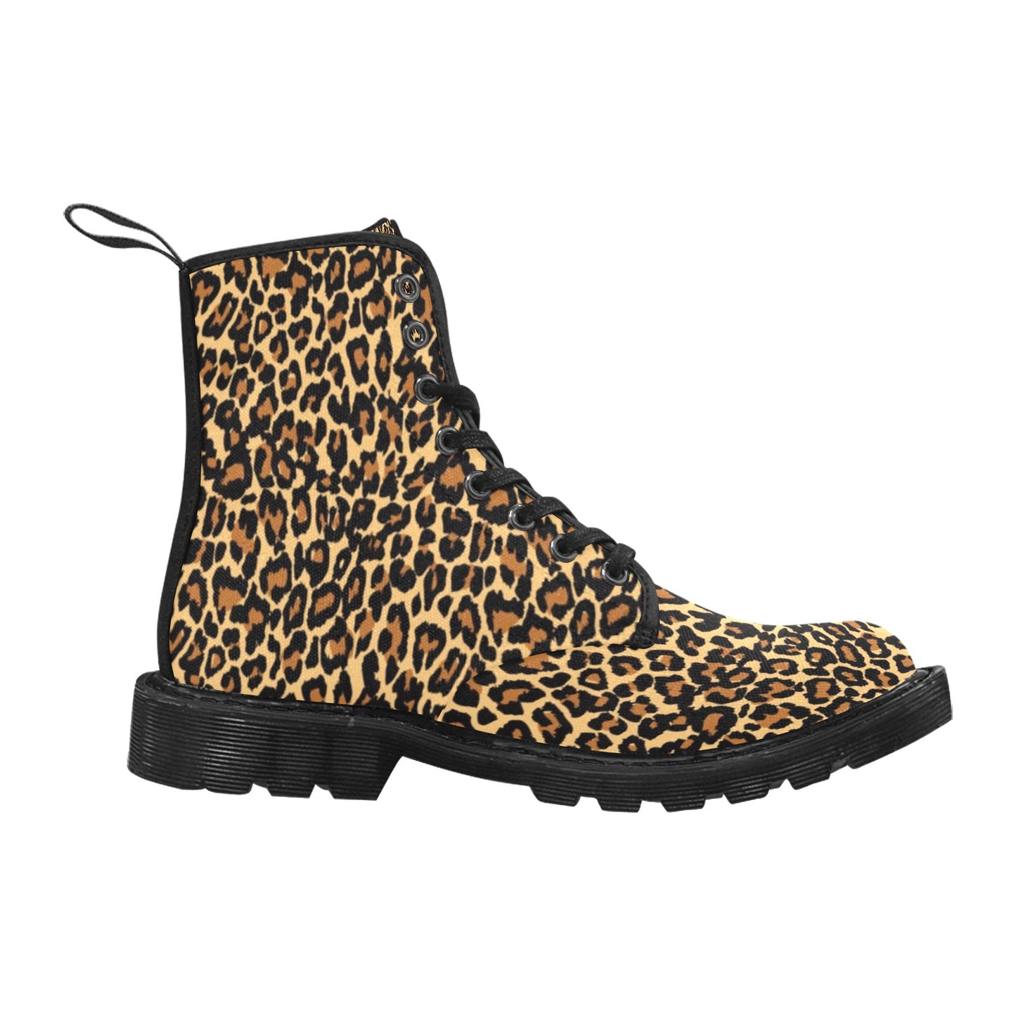 Leopard Women's Boots, Animal Print Vegan Canvas Lace Up Shoes, Black Brown Cheetah Print Army Ankle Combat, Winter Casual Custom Gift Starcove Fashion
