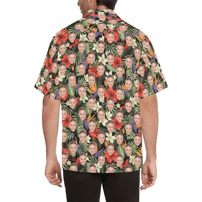 Custom Face Hawaiian Shirt Men, Personalized Photo Funny Tropical Flower Print Hawaii Plus Size Button Up Gifts Bachelor Birthday Party