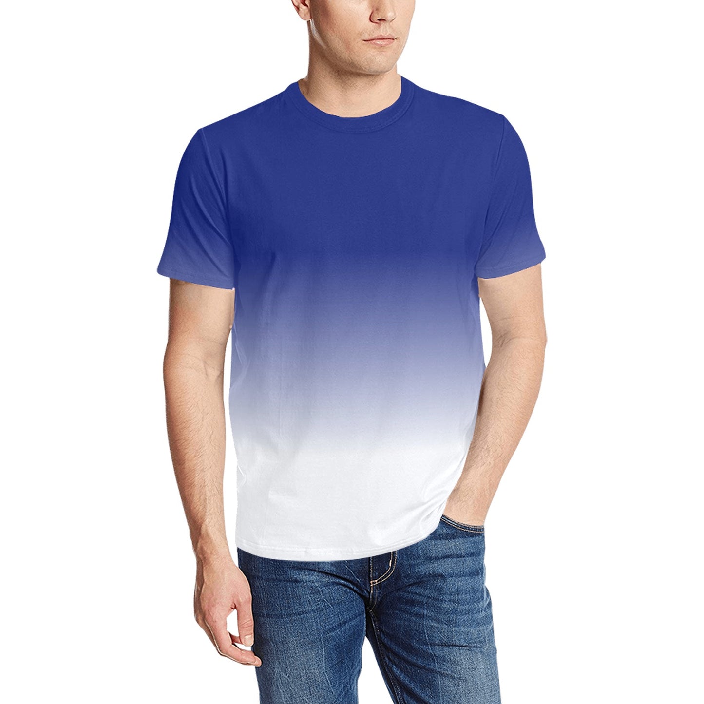 Blue White Ombre Tshirt, Gradient Tie dye Designer Graphic Aesthetic Lightweight Crewneck Men Women Tee Top Short Sleeve Shirt Starcove Fashion
