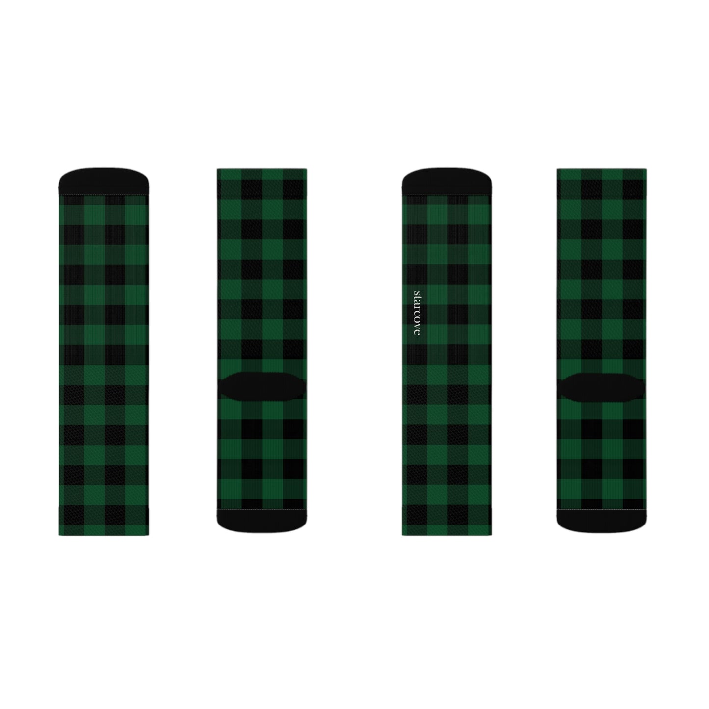 Green Buffalo Plaid Socks, Black Check Checkered Printed Sublimation Lumberjack Women Men Fun Cool Casual Cute Unique Socks Starcove Fashion