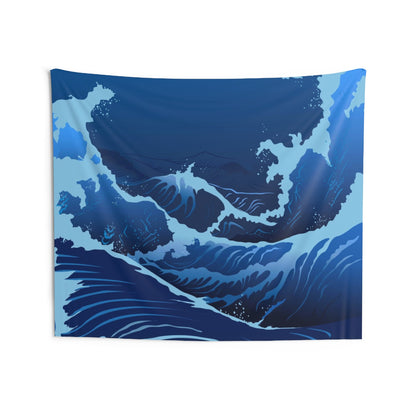 Blue Japanese Wave Tapestry, Nautical Home Decor Stormy Sea Great Waves Wall Dorm Ocean Art Coastal Surf Indoor Hanging Tapestries Starcove Fashion