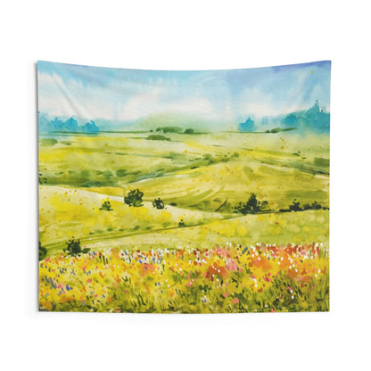 Watercolor Nature Tapestry, Pastel Flowers Fields Floral Hills Landscape Indoor Wall Art Hanging Large Small Decor Home Dorm Room Gift Starcove Fashion