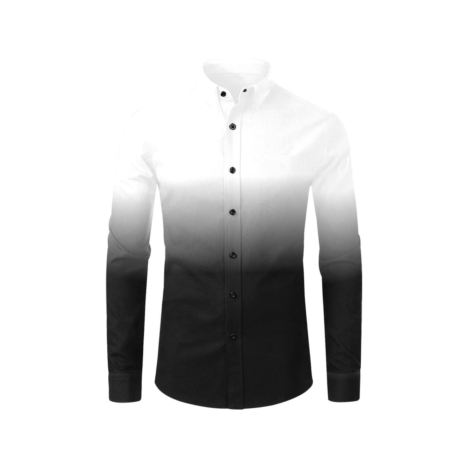 Black White Ombre Long Sleeve Men Button Up Shirt, Gradient Tie Dye Stars Print Dress Buttoned Collar Dress Shirt with Chest Pocket Starcove Fashion