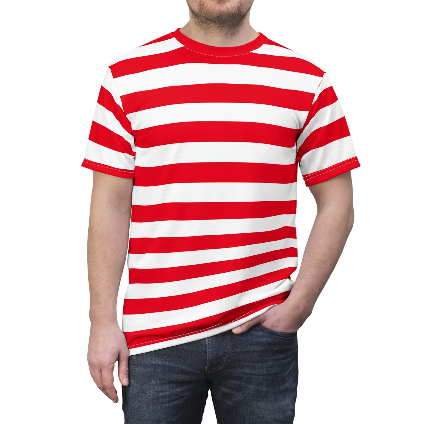 Red and White Striped Men Tshirt, Horizontal Bold Stripes Designer Graphic Aesthetic Fashion Crewneck Tee Top Gift Shirt