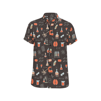 Science Geek Short Sleeve Men Button Up Shirt, Technician Medicine Nerdy Labo Print Casual Buttoned Down Summer Dress Shirt Gift Husband Starcove Fashion
