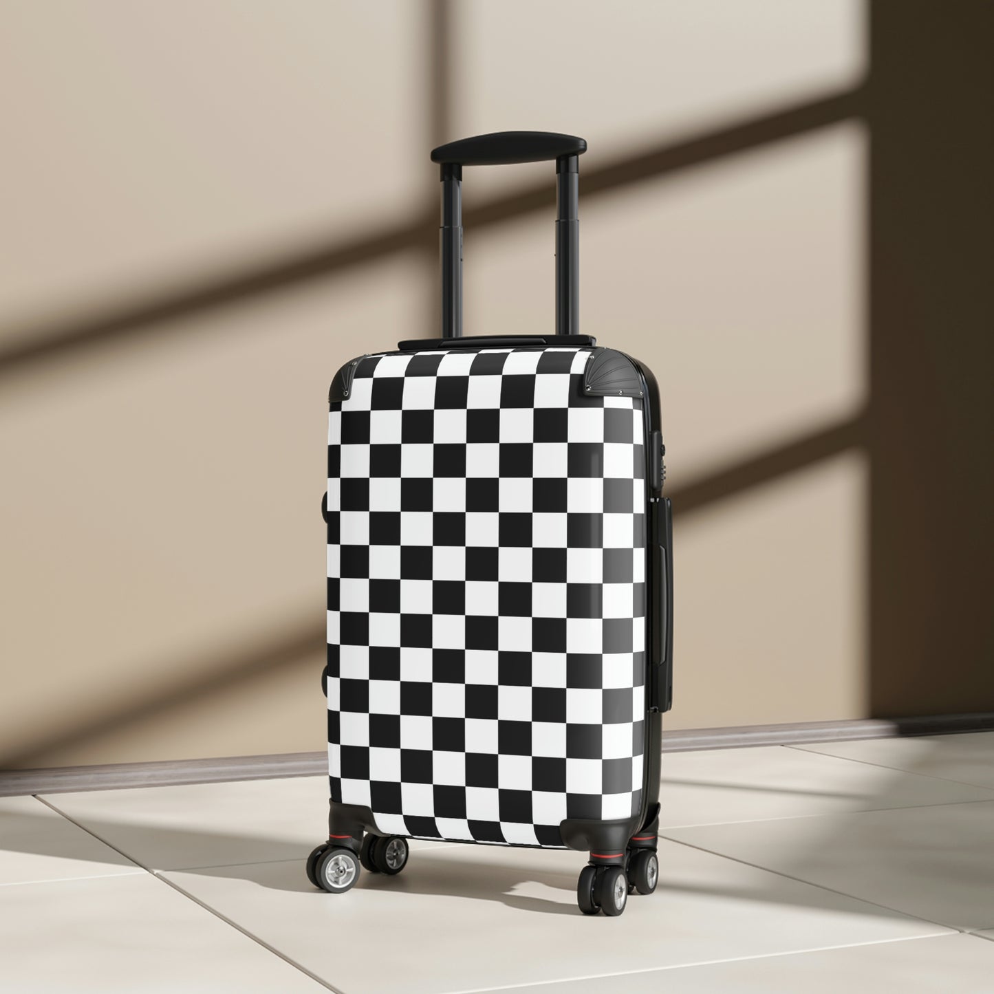Checkered Suitcase Luggage with Wheels,  Cabin Black White Check Carry On Travel Bag Rolling Spinner Small Large Designer Hardcase Starcove Fashion
