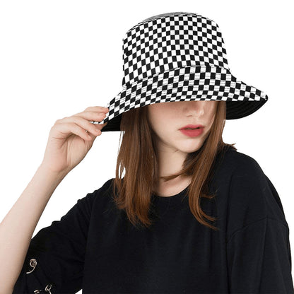 Checkered Bucket Hat, Black White Racing Check Retro Vintage Summer Festival Cute Women Men Designer Beach Sun Shade Y2K Cotton Twill Starcove Fashion