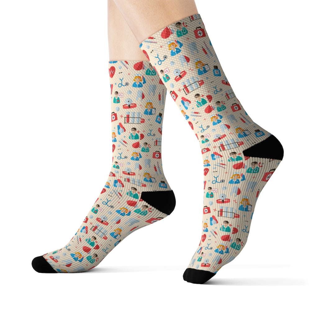 Nurse Doctor Pharmacy Socks, Medical Hospital Gift 3D Sublimation Women Men Funny Fun Novelty Cool Funky Cute Crew Unique Gift Starcove Fashion