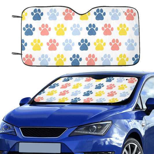 Paw Print Windshield Sun Shade, Dog Pet Cat Colorful Pattern Car Vehicle Accessories Auto Cover Protector Window Visor Screen Decor