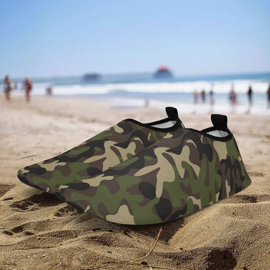 Green Camo Water Shoes, Camouflage Aqua Quick Dry Waterproof Swim Pool Slippers Yoga Beach Summer Slip On River Boat Men Women Kids Starcove Fashion