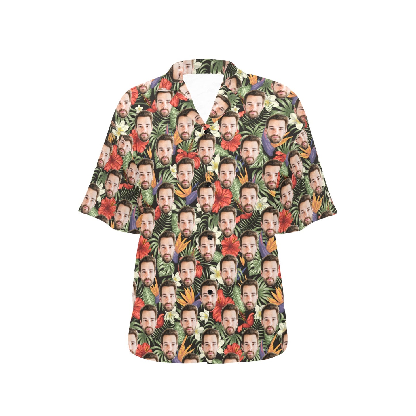 Custom Face Women Hawaiian shirt, Personalized Photo Ladies Print Vintage Retro Hawaii Aloha Tropical Beach Plus Size Button Up Shirt