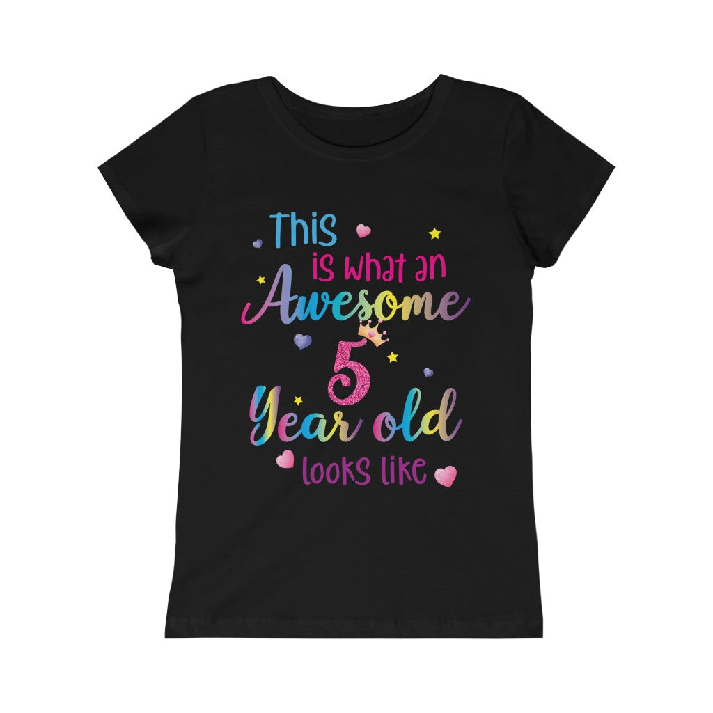 This is What an Awesome 5 Year Old Looks Like Girls Shirt, Birthday 5th Five Year Fun Rainbow Party Gift Kids Crewneck Girls Princess Tee Starcove Fashion