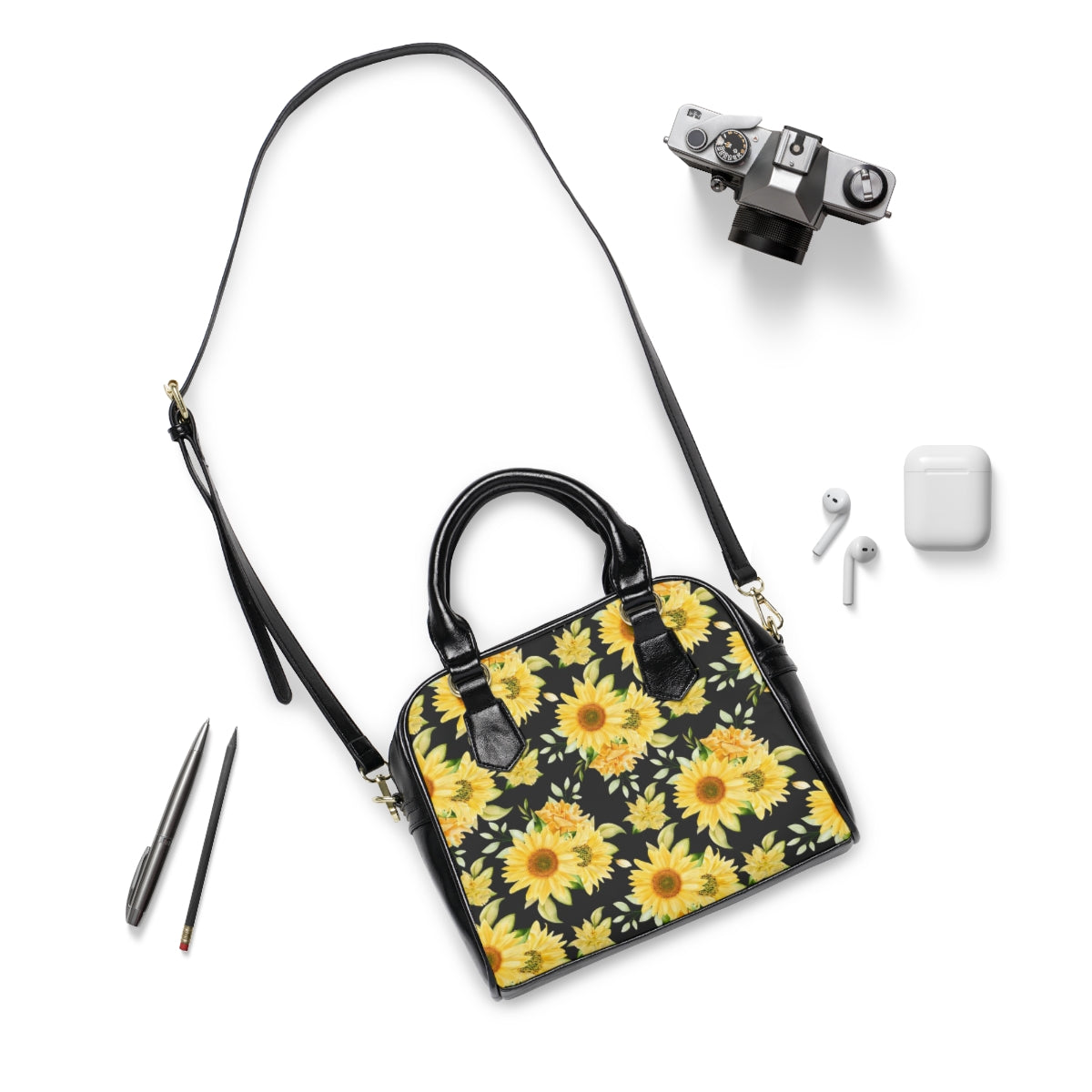 Sunflower Shoulder Purse, Leather Handbag Yellow Flowers Cute Print Small Mini Bag Vegan PU Women Designer Crossbody Starcove Fashion