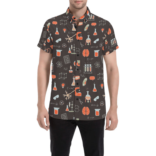 Science Geek Short Sleeve Men Button Up Shirt, Technician Medicine Nerdy Labo Print Casual Buttoned Down Summer Dress Shirt Gift Husband Starcove Fashion
