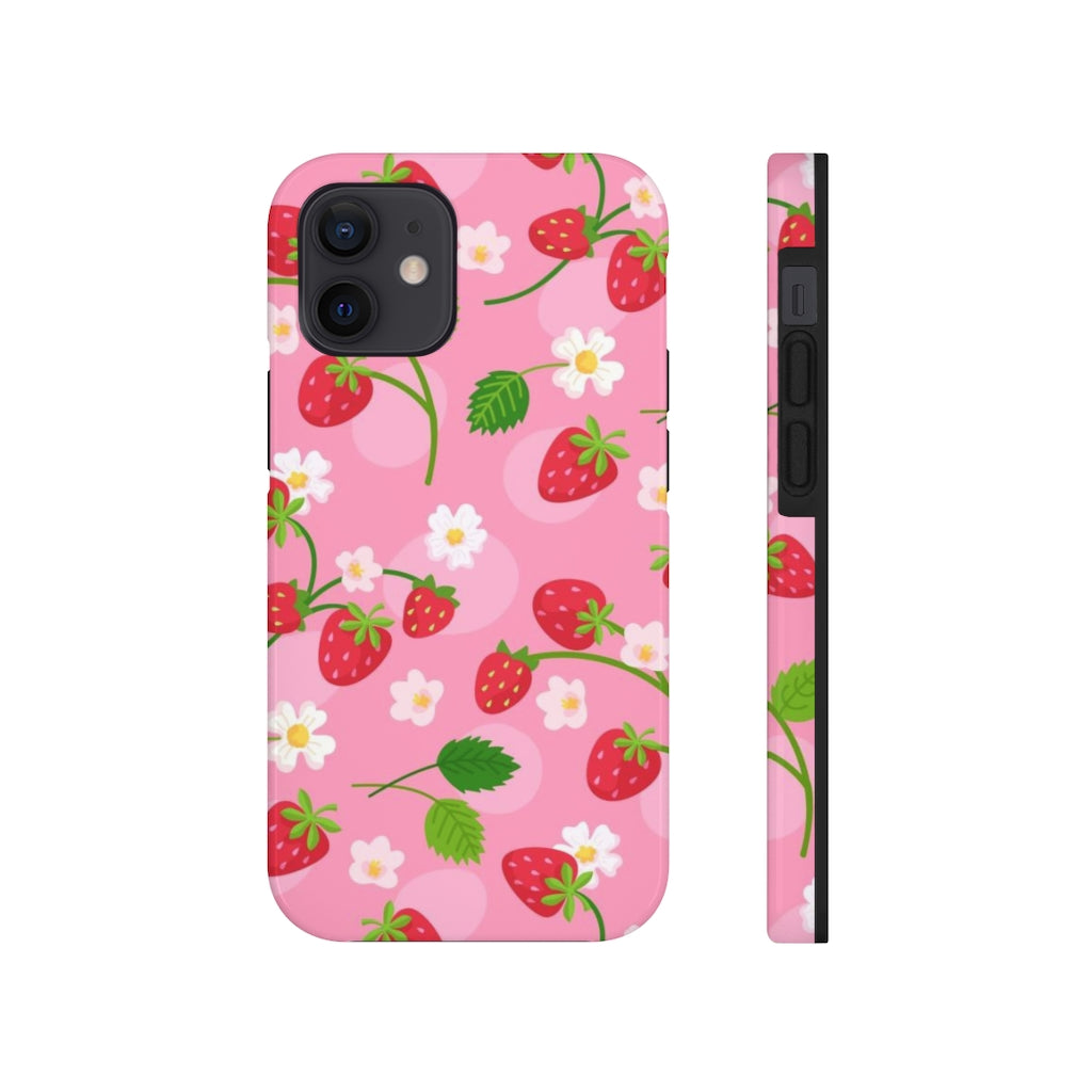 Strawberry iPhone 13 Pro Max Tough Case Mate, Pink Flowers Kawaii Fruit Cute Aesthetic Iphone 12 11 Mini Se  X Xr Xs 8 Plus 7 Phone Case Starcove Fashion