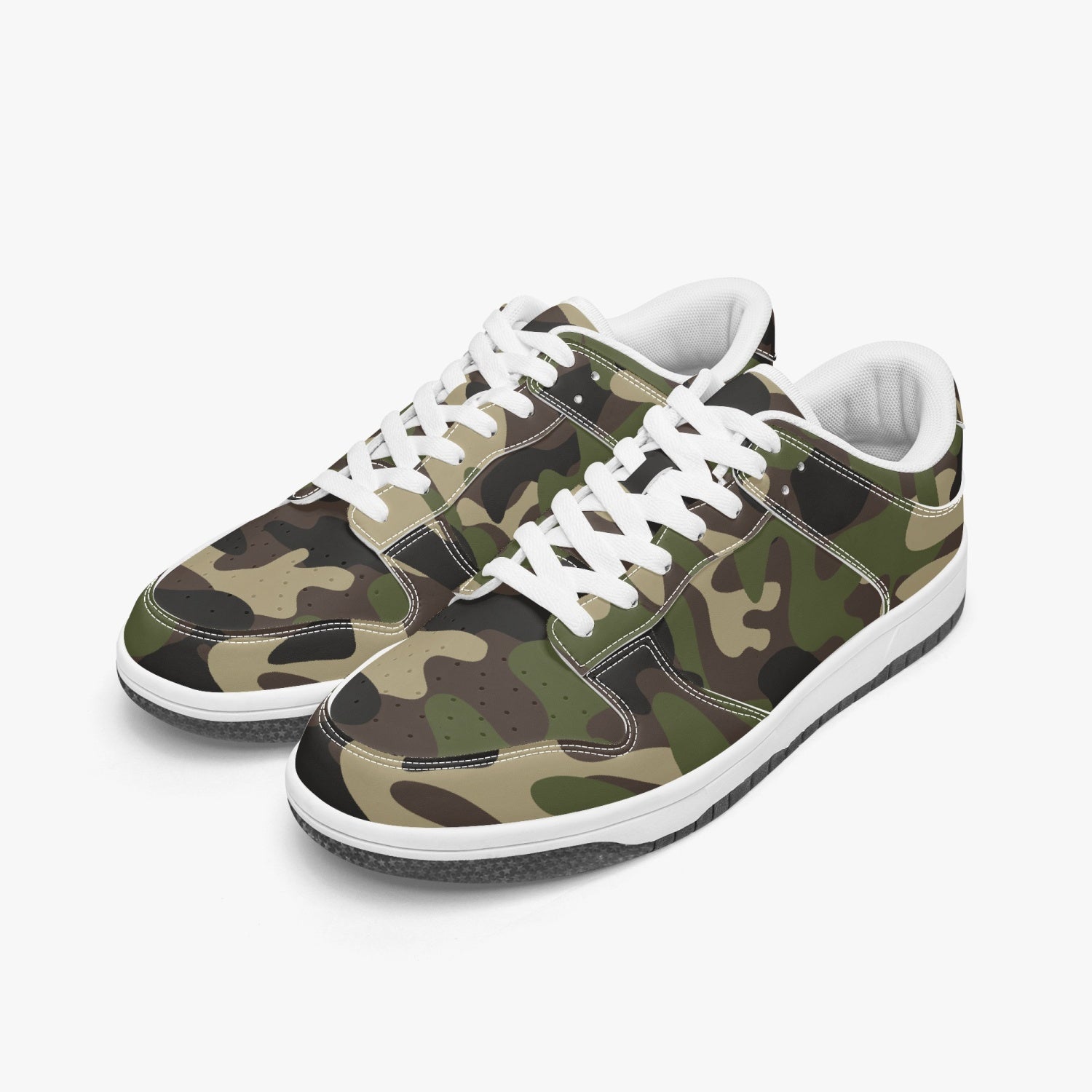 alligevel Lily Lure Green Camo Vegan Leather Shoes, Camouflage Sneakers White Black Low To –  Starcove Fashion