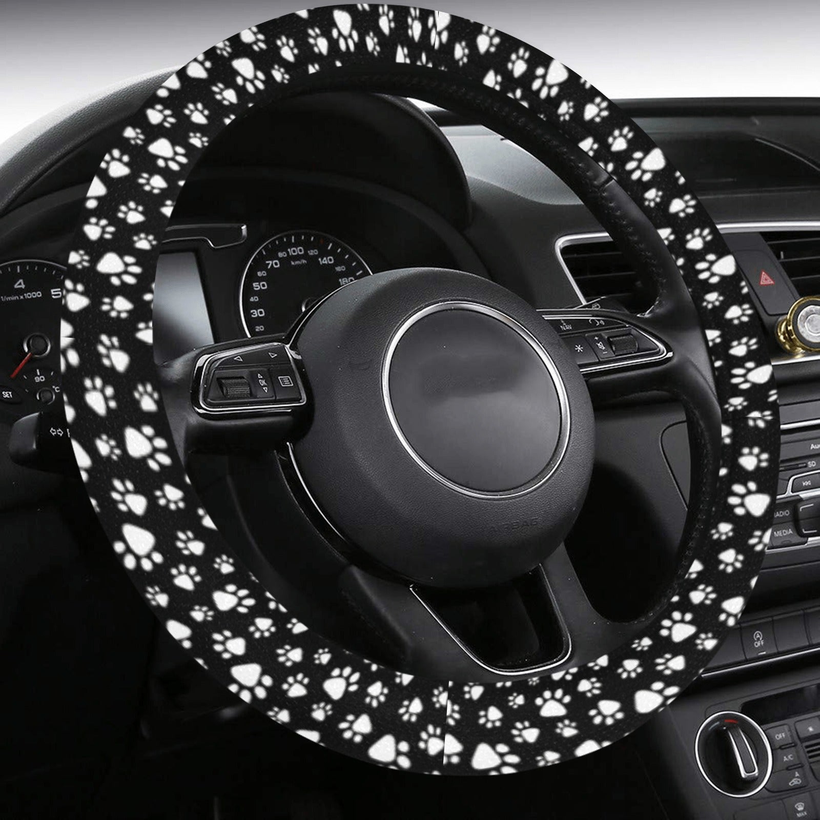 Pet Paws Steering Wheel Cover with Anti-Slip Insert, Black Cat Dog Animal Print Car Women Auto Wrap Protector Accessories Starcove Fashion