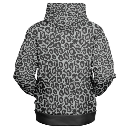 Grey Leopard Zip Up Hoodie, Animal Print Front Zipper Pocket Men Women Unisex Adult Aesthetic Cotton Fleece Hooded Sweatshirt Starcove Fashion