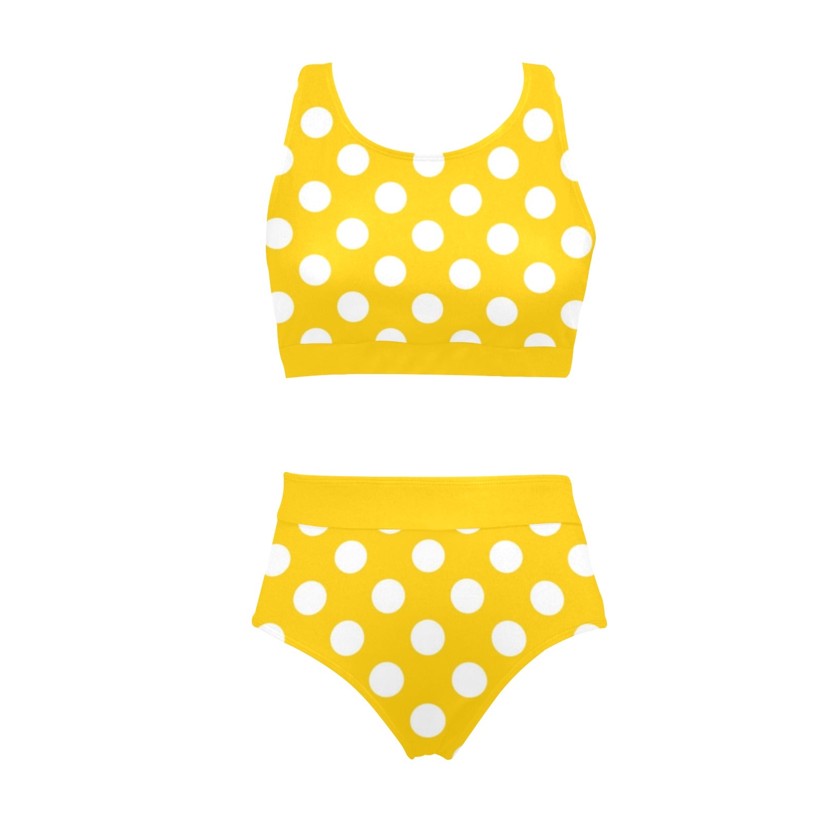 Yellow Polka Dot Bikini Sports Bikini Set, High Waisted Cheeky Bottom  Halter Top Sexy Swimsuits Women Padded Swimwear