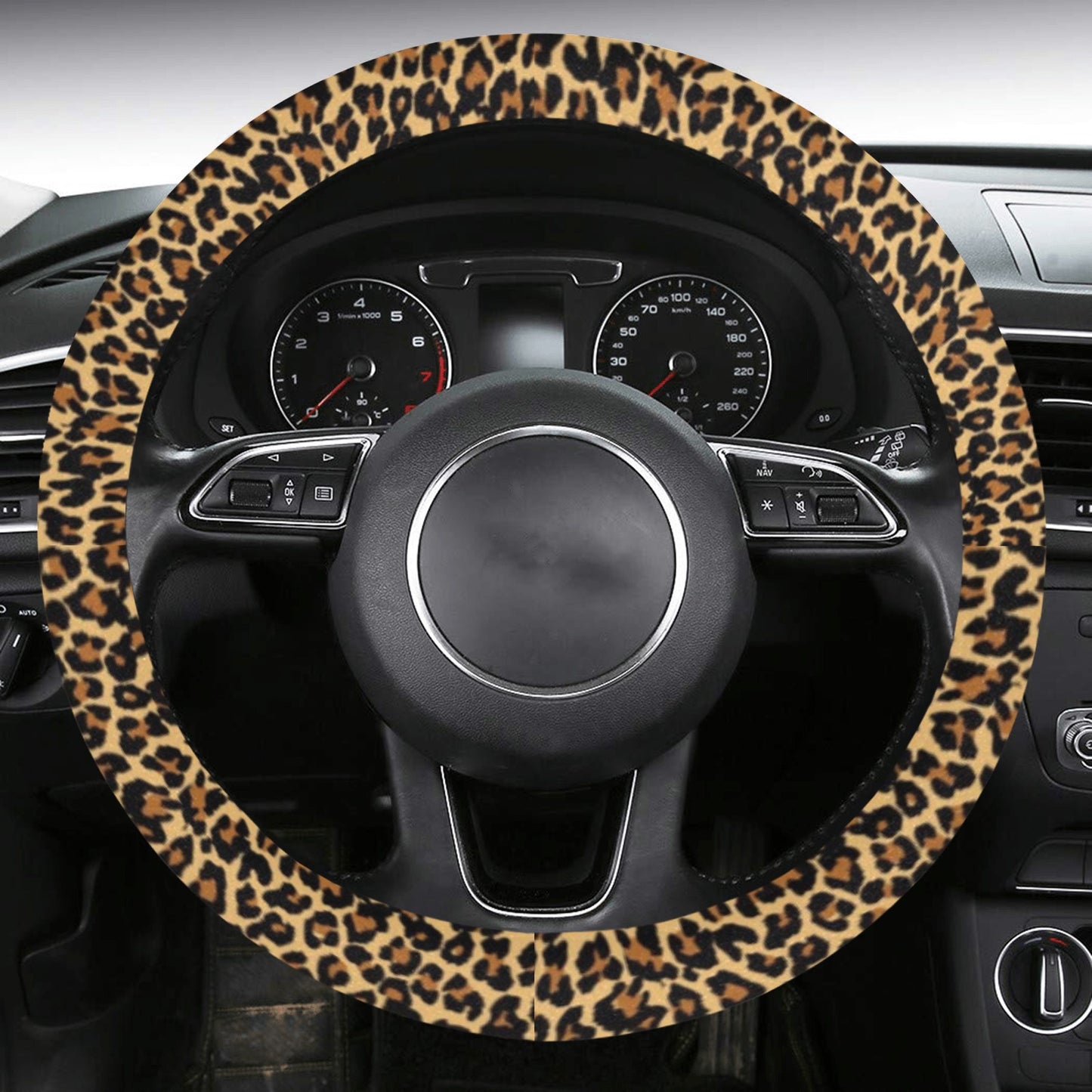Leopard Steering Wheel Cover with Anti-Slip Insert, Brown Cheetah Animal Print Car Auto Wrap Women Protector Accessories Starcove Fashion