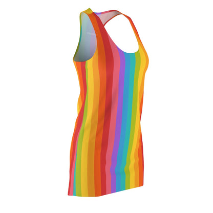 Rainbow Dress Women, Vintage Rainbow Pride Clothes, Tropical Colorful Vertical Striped Tank Racerback Dress Starcove Fashion