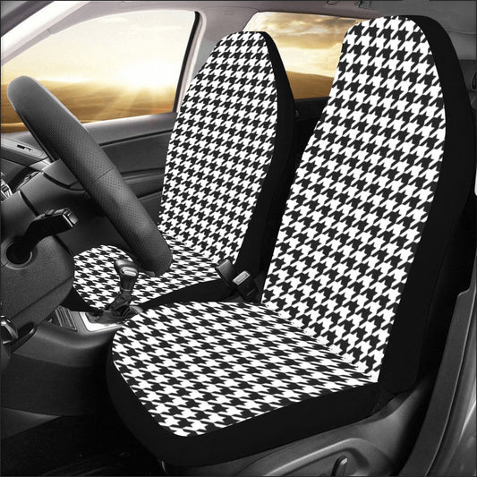 Houndstooth Car Seat Covers 2 pc, Black White Pattern Front Seat Covers, Car SUV Seat Protector Accessory Decoration