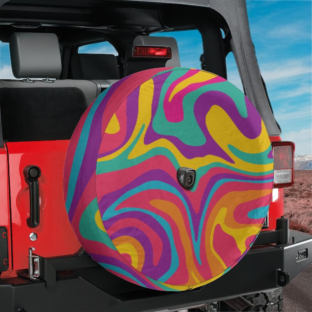Groovy Tire Cover, Psychedelic Trippy Spare Wheel Cover Custom Unique Design RV Back Backup Camera Hole Camper Adventurous Gift Starcove Fashion