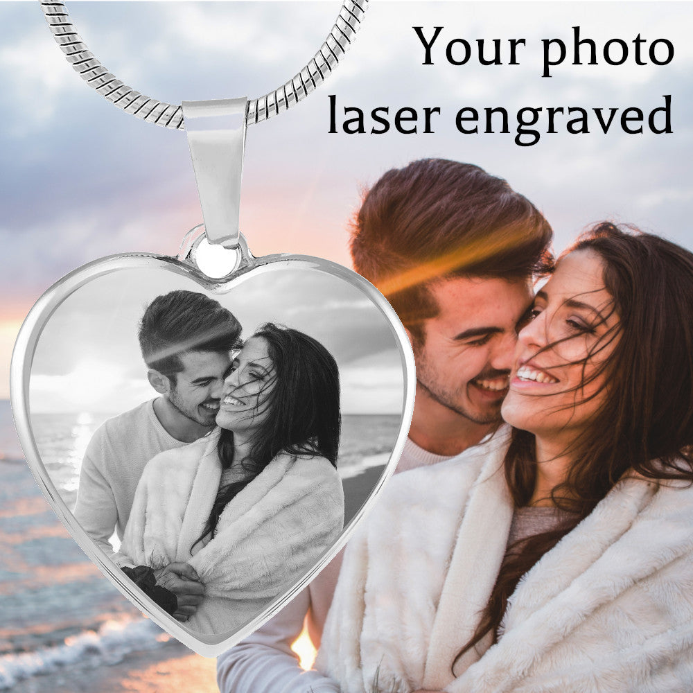 Custom Photo Heart Necklace, Personalized Jewelry Gift Wife Girlfriend Mom Valentines Day Anniversary Present Picture Laser Engraved Gold Starcove Fashion