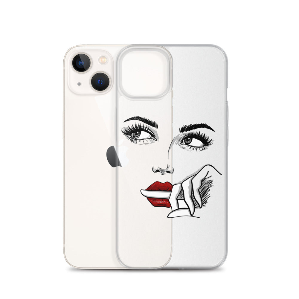Wondering Face Art Drawing iPhone 13 12 Pro Max Clear Case, Modern Print Cute Aesthetic iPhone 11 Mini SE XS Max XR X 7 Plus 8 Cell Phone Starcove Fashion