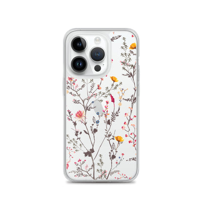 Botanical Wild Flowers Clear iPhone 14 13 12 Pro Max Case, Print Cute Aesthetic iPhone 11 Mini SE XS XR X 8 7 Plus Phone Transparent