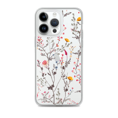 Botanical Wild Flowers Clear iPhone 14 13 12 Pro Max Case, Print Cute Aesthetic iPhone 11 Mini SE XS XR X 8 7 Plus Phone Transparent