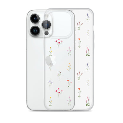 Clear Wildflowers Iphone 14 13 12 Pro Max Case, Transparent Cute Nature Flower Floral Print iPhone 11 Mini SE 2020 XS XR X 7 Plus 8 Cover